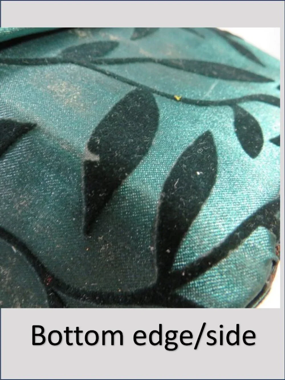 Vintage Hexagonal Fabric Covered Gift Box Teal Velvet Leaves Black Gold Bow